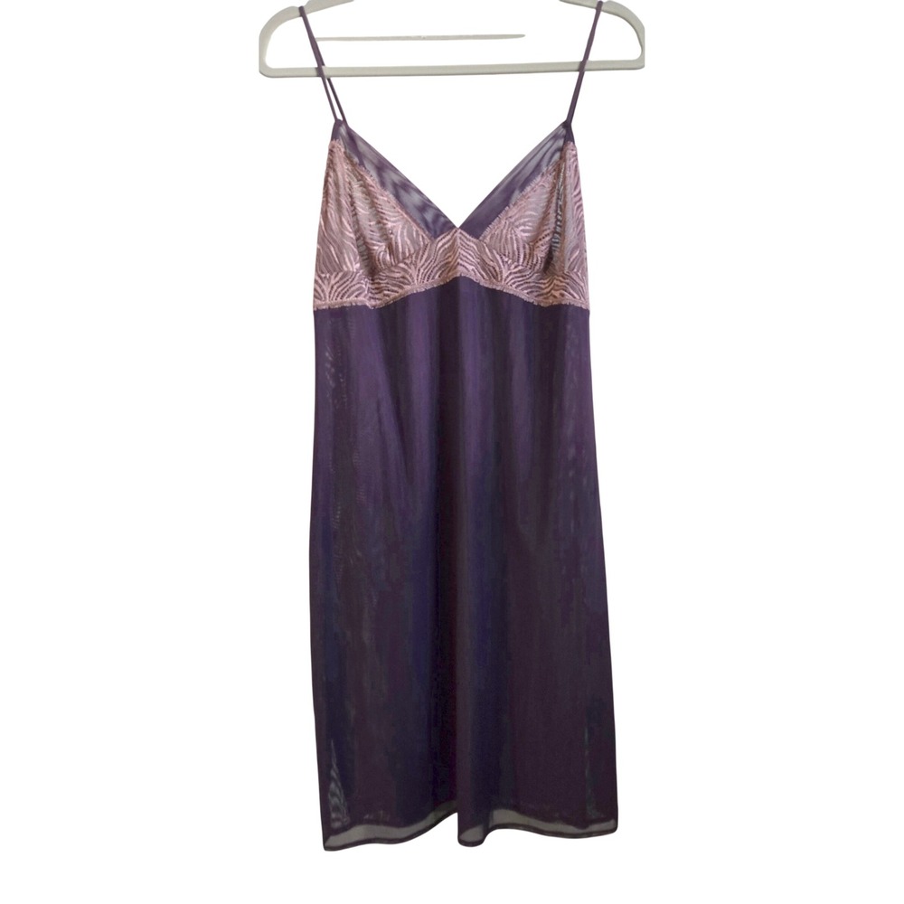 Calvin Klein Sleepwear Womens Large Purple Mesh Lace Trim Chemise Nightgown L/G